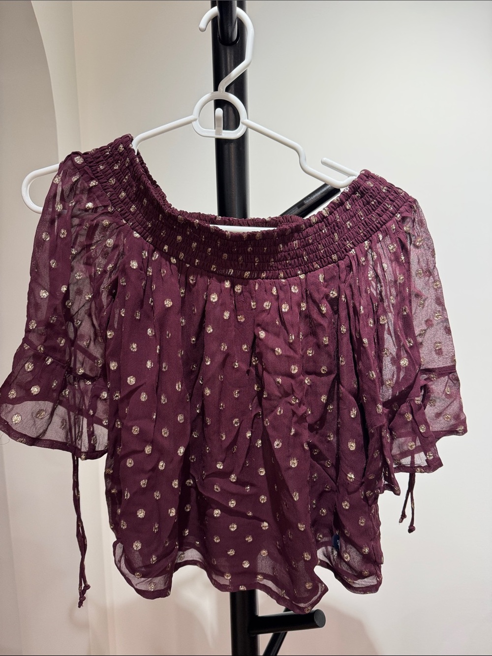 Abercrombie & Fitch Plum Off-Shoulder Top with Metallic Dots